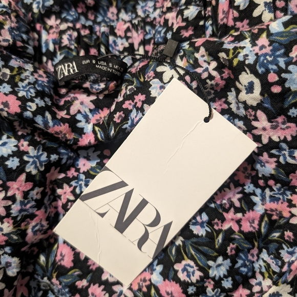 Zara Pastel Floral Print Dungarees Overalls NEW Small - Picture 6 of 11